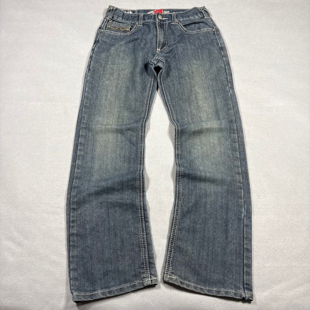 Request Jeans Womens 14 Blue Denim Straight Leg Contrast Stitch Embroidered Y2K